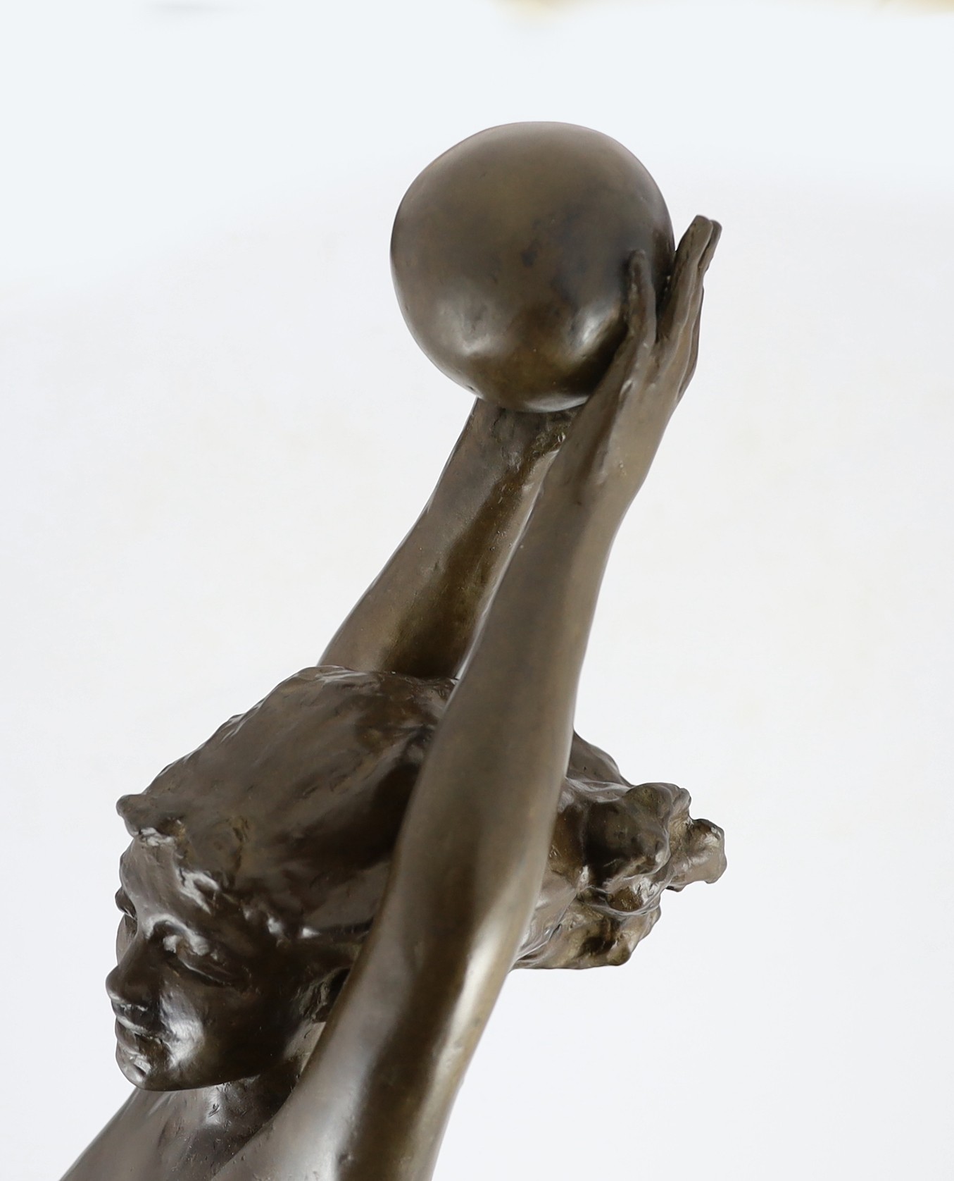 Sydney Harpley R.A. (British, 1927-1992), bronze, 'Girl with a beach ball', Total height including plinth 104cm high